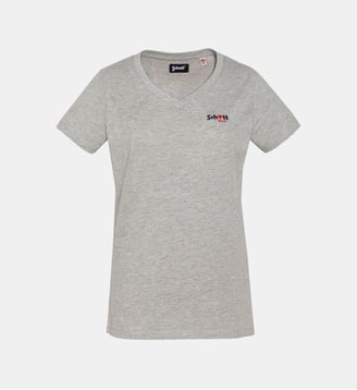 T-shirt col V avec broderie cur - Schott - Gris chine
