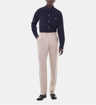 Pantalon large à pli en serge de laine - Fursac - Beige