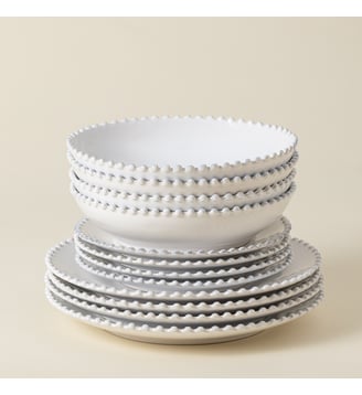 Set Table 12 Pièces avec Bol à Soupe/Pâtes Pearl - Costa Nova - White