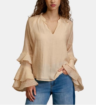 Blouse manches longues col v uni BRIETA - La Petite Etoile - Poudre