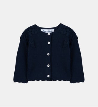 Cardigan -  laine broderie main fleurs - Tartine Et Chocolat - Marine