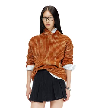 Pull à col entonnoir en maille côtelée en laine mélangée - Diesel - Marron