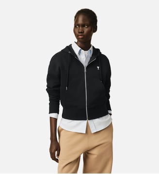 Hoodie zippé en coton Ami de Coeur - AMI Paris - Noir et blanc crème