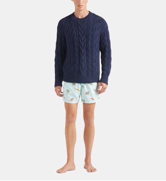 Pull en coton torsadé uni - Vilebrequin - Bleu marine