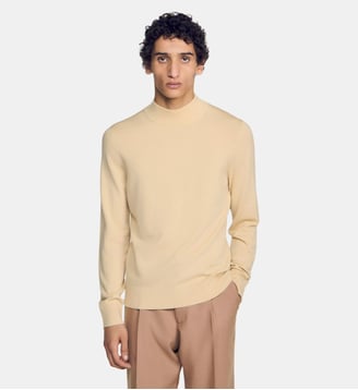 Pull en laine à col cheminée - Sandro - Beige