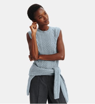 Pull sans manches à torsades - Bompard - Bleu glacier et gris argenté