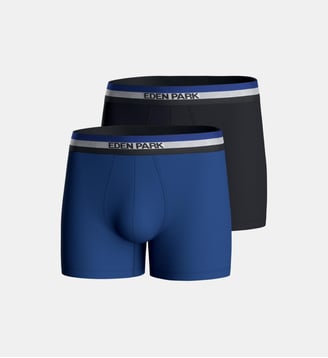 Lot de 2 boxers unis en coton - Eden Park - Bleu et bleu marine