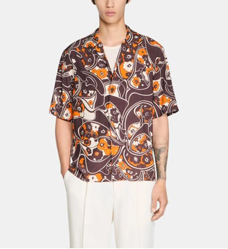 Chemise fluide imprimé col requin - Sandro - Marron foncé