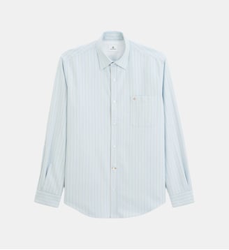 Chemise manches longues Oxford rayures - Serge Blanco - Bleu ciel