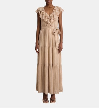 Robe longue à rayures et volants - ANIA - Pablo - Naturel