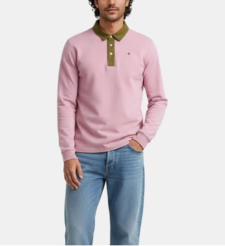 Polo manches longues en coton - Serge Blanco - Rose