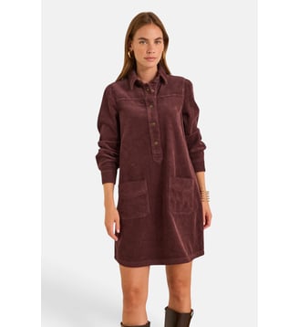 Robe Droite En Velours De Coton Aubergine Parme - Maison 123 - Aubergine