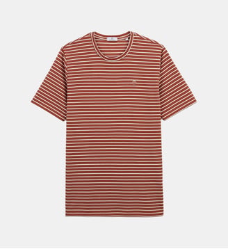 T-shirt col rond rayé en lin et viscose Serge Blanco