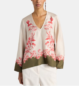 Blouse joya en sergé de soie placé - Momonì - Corail