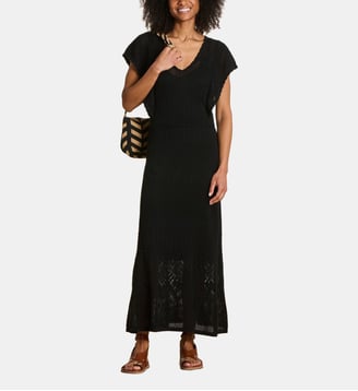 Robe longue en maille pointelle - La Fée Maraboutée - Noir