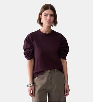 T-shirt bimatière avec manches bouffantes - Liu Jo - Aubergine