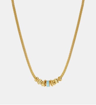 Collier ajustable   doré à l'or fin - Alicudi - Satellite - Bleu turquoise