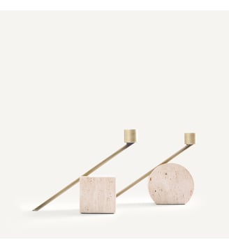 Lot de 2 bougeoirs en travertin, hauteur 12,6 cm - AM.PM - Travertin