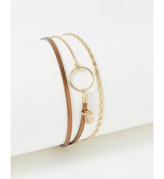 bracelet cuirs et chaines Tabatha Metallic Brown - Flowers for Zoe - Marron