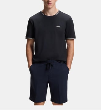 T-shirt droit stretch avec rayures et logo BOSS