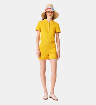 Combishort en maille avec col polo - Maje - Jaune