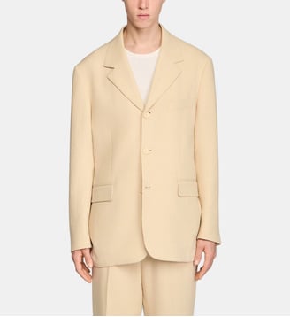 Veste de costume oversize en lin - Sandro - Beige et blanc