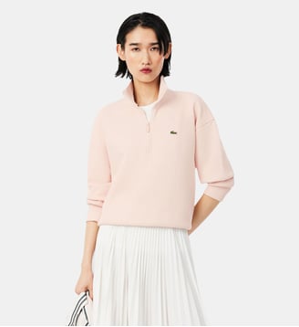 Sweatshirt col montant zippé en Piqué - Lacoste - Rose
