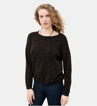 Pull mado - Motif animalier - Coupe ajustée - Caroll - Marron foncé