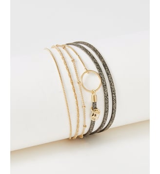 bracelet cuirs et chaines Clover Noir Sparkling Flowers for Zoe