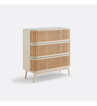 Commode, 3 tiroirs, avec cannage de rotin - La Redoute Interieurs - Blanc cassé
