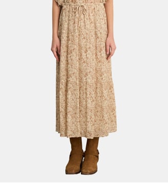 Jupe midi à fleurs et lurex - NAHLAE - Pablo - Beige