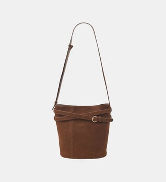 Sac salome en croùute de cuir - Cuir de vachette - Caroll - Marron cognac