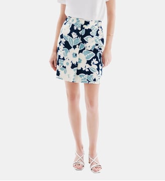 Jupe jokan - Motif floral - Coton - Coupe droite - Caroll - Bleu clair