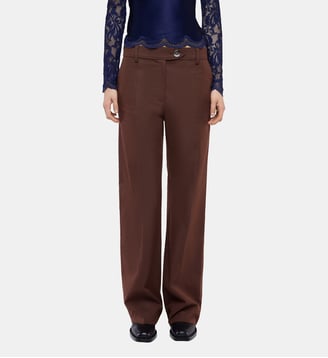 Pantalon droit tailleur en coton et laine - Rabanne - Brun caramel