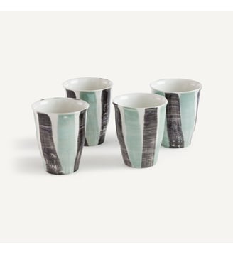 Lot de 4 tasses en grès rayé - AM.PM - Vert de gris et noir