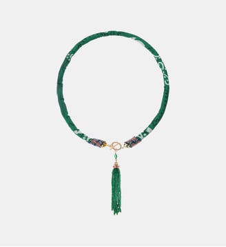 Collier en tissu avec pendentif de perles ARIO - Hipanema - Émeraude