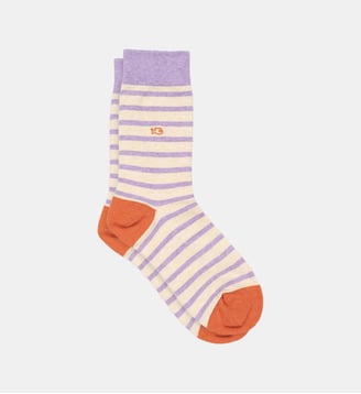 Chaussettes en coton peigné à rayures larges - Billybelt - Beige et violet