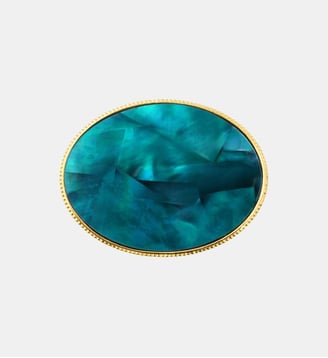 Broche ovale   doré à l'or fin - Ashanti - Satellite - Turquoise vert