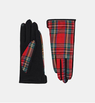gants Moïra à carreaux tartan - Agnès b. - Rouge garance