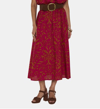Jupe Midi Fluide Imprimée En Coton Brune - Maison 123 - Fuchsia