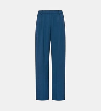 Pantalon keble en viscose/laine unie - Momonì - Bleu