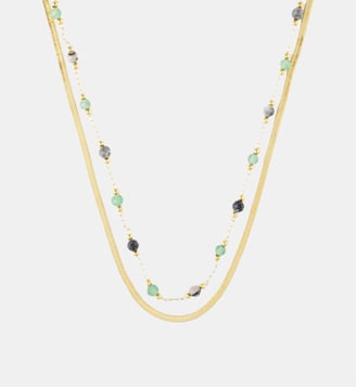 Set x2 colliers chaine miroir acier inoxydable et pierre d'Aventurine - Balaboosté - Doré