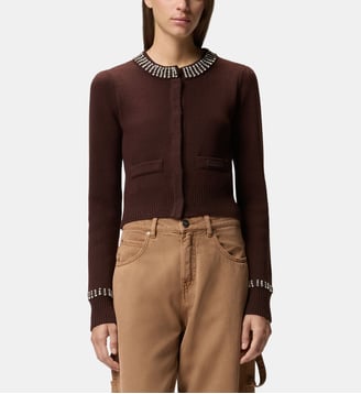 Cardigan col rond avec strass - Pinko - Marron puce