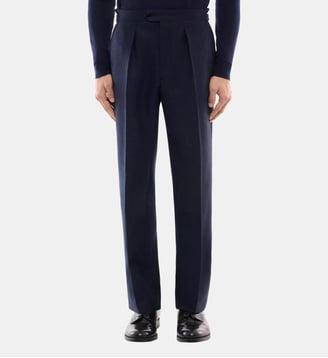 Pantalon de costume en laine à chevrons - Fursac - Marine