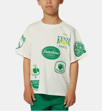 T-shirt en coton à col rond - Kenzo Kids - Off white