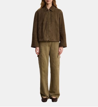 Veste zippée en cuir velours - JULIE - Pablo - Vert kaki