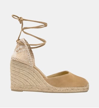 Espadrilles compensées en daim à lacets avec plateforme tressée CARINA - Castaner - Taupe