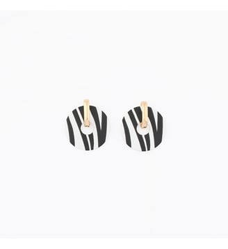 Boucles d'oreilles rondes motif zèbre - Balaboosté - Noir