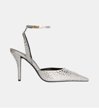 Escarpins à brides en satin avec cristaux - Balmain - Argent