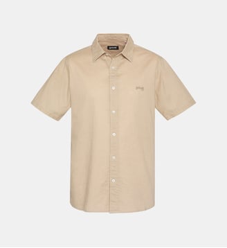 Chemise coton/lin à manches courtes - Schott - Beige